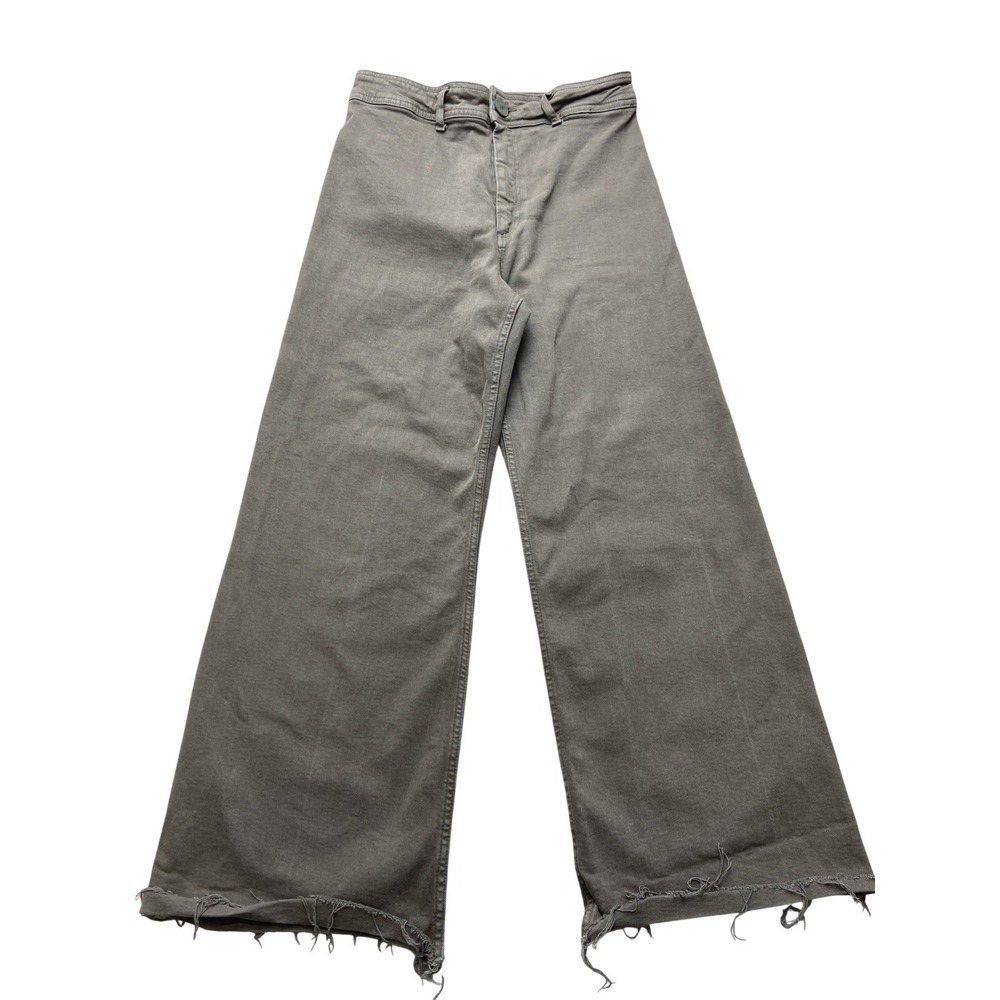 Zara Chino Pants Womens 8 Gray Wide Leg Twill Raw Frayed Hem Patch Pockets